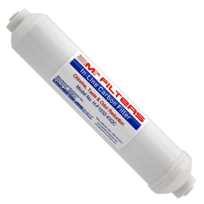 APPLIED MEMBRANES INC. Inline Carbon Water Filter | 10" Length | 1/4" Quick Connect In/Out (1/4" QC) | For Chlorine Taste & Odor or Post Filter for Home RO | RO Stage 5 Polishing Filter - Image 1